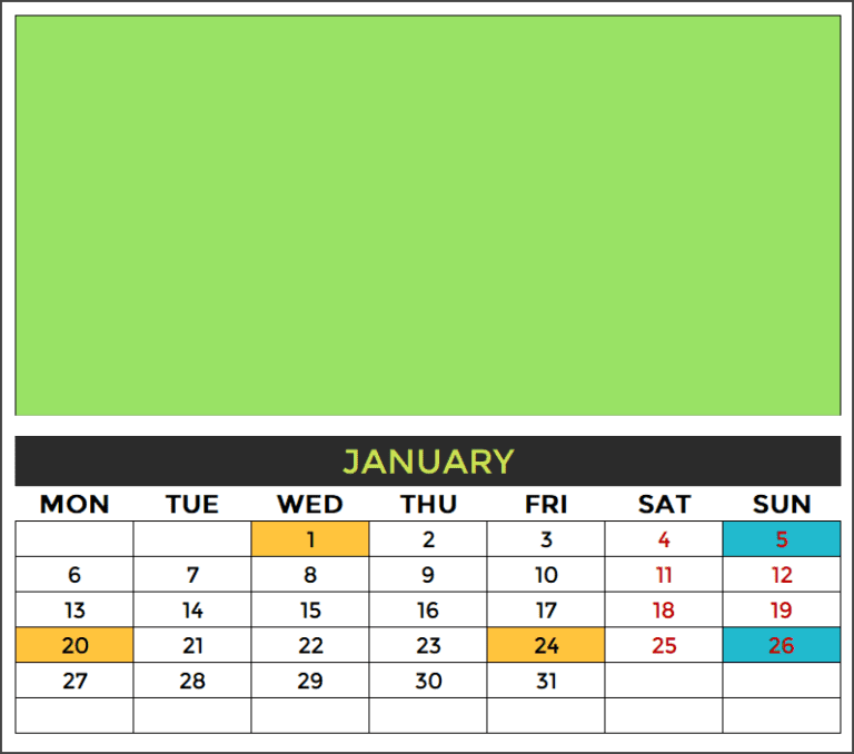 Free 2020 Excel Calendar Template - 20 Calendar designs