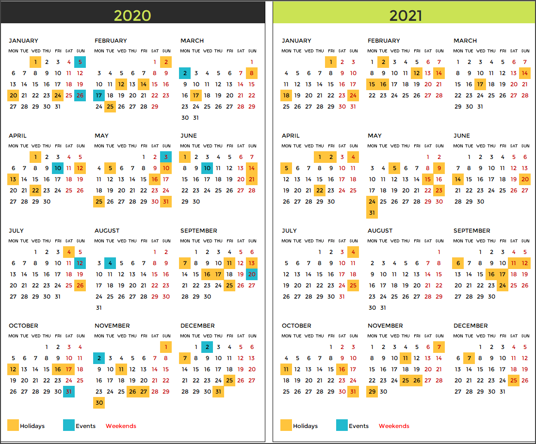 2020 Calendar Design 20 – Two years Calendar