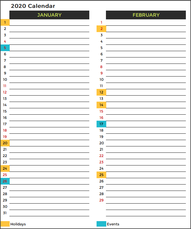 2020 Calendar Design 7 – 6 Pages - Planner
