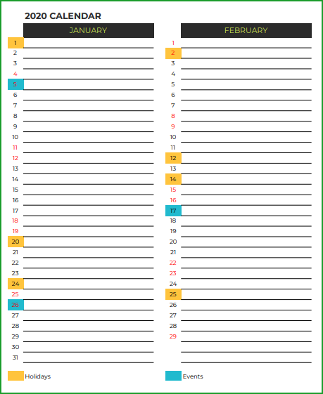 2020 Calendar Design 7 – 6 Pages – Planner