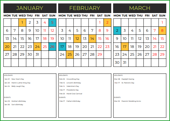 2020 Calendar Design 11 – 4 Pages with Events