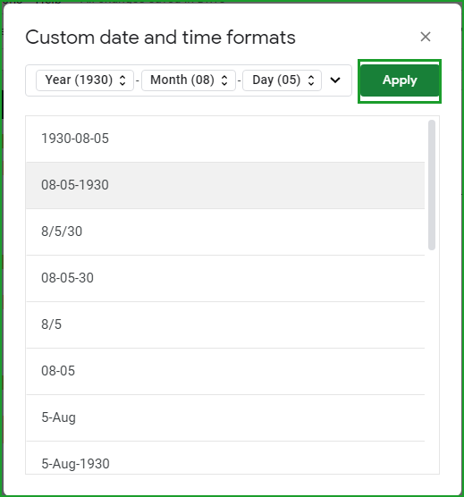 Choose one from the standard date formats