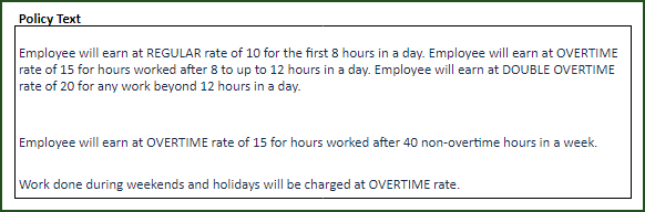 Employee Pay Calculation – Overtime and Pay Rate – Policy Text
