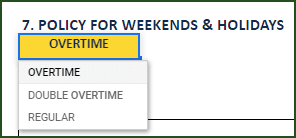 Settings – Policy for Weekends and Holidays