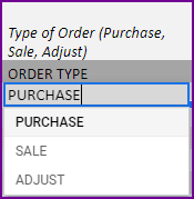 3 types of orders Purchase, Sale and Adjust