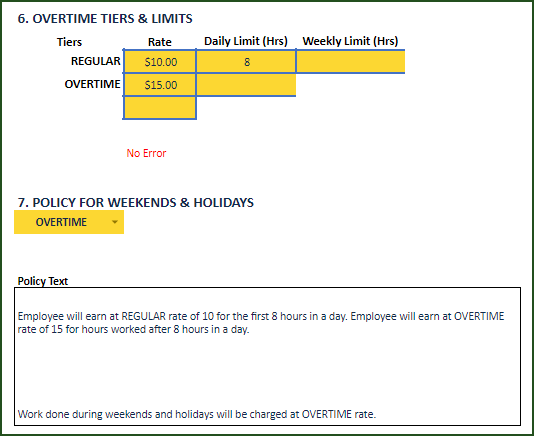 Two time tiers settings – with no weekly limit