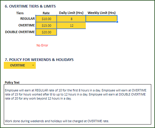 Three time tiers settings – with no weekly limits