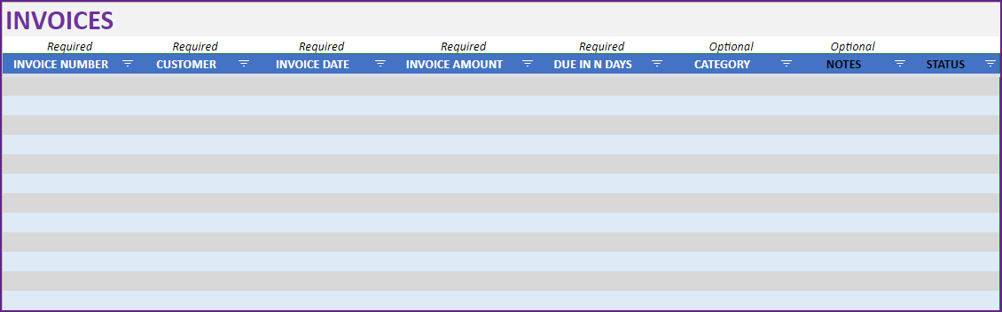 Invoices Sheet
