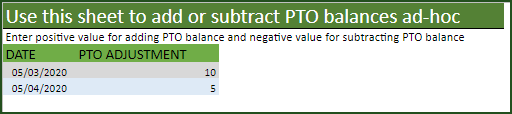 Make positive and negative adjustments to PTO Balance easily