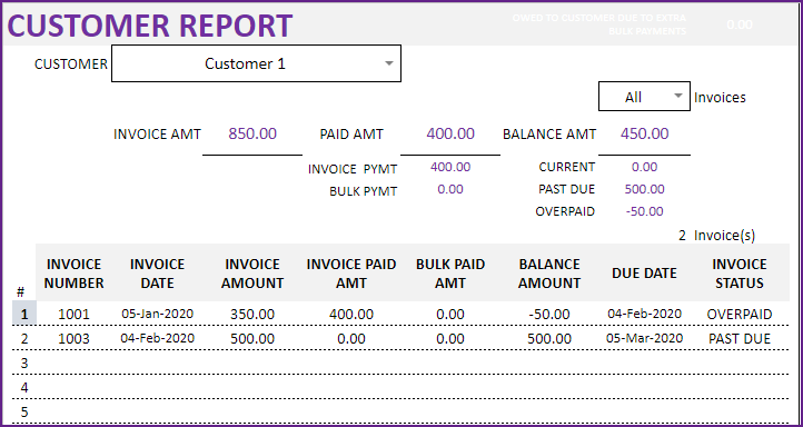 Extra Bulk Payments in Customer Report