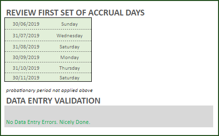 Review First Set of Accrual Days