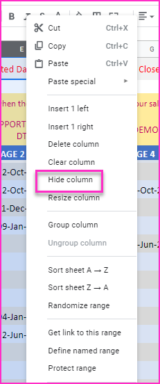 Right click column and choose Hide