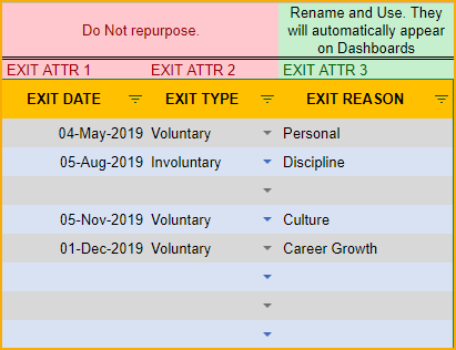 Exit Attributes – Exit Date, Exit Type and Reason
