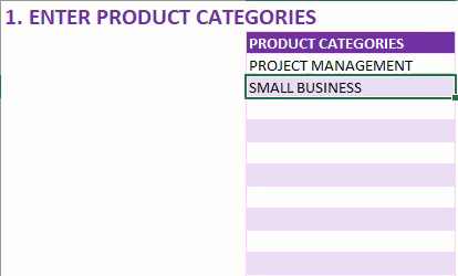 Enter Product Categories