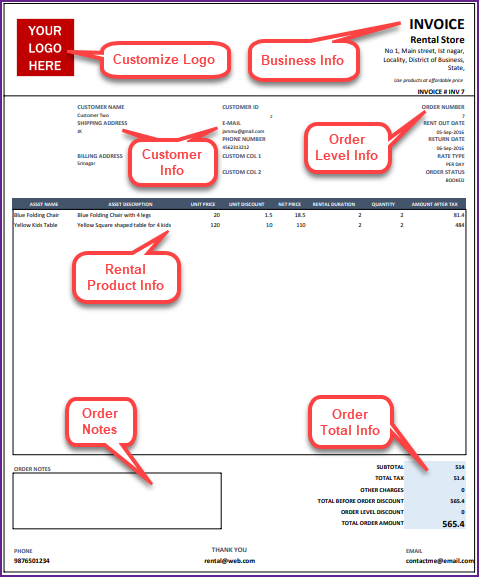 Rental Business Invoice – Customize Invoice easily – Ready to print or export to PDF