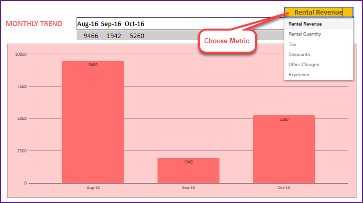 Monthly Metrics in Chart format – Showing monthly trends