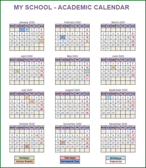 12 Month Calendar in Google Sheet