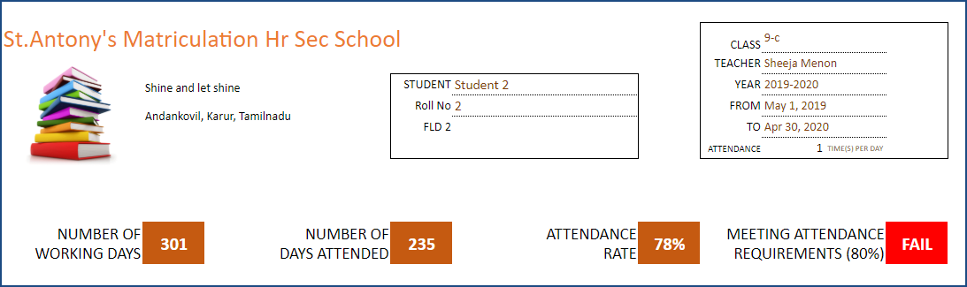 Printable Student Attendance Report – Header