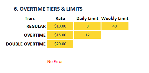 Settings - Enter Overtime tiers and Limits for Timecards
