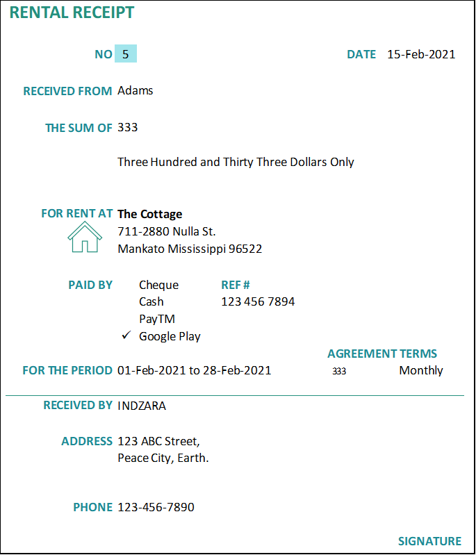 rent receipt excel template