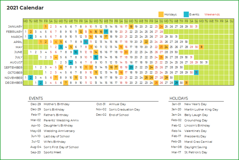 Excel Calendar 2021 - 2021 Calendar Template in Excel - Free Download