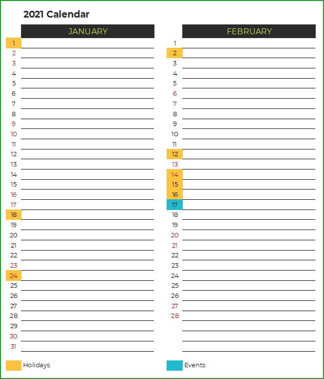 2021 Calendar Design 7 – 6 Pages - Planner
