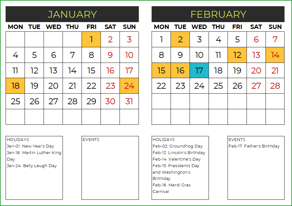 2021 Calendar Design 10 – 6 Pages with Events