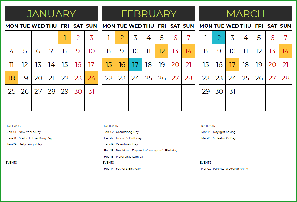 2021 Calendar Design 11 – 4 Pages with Events