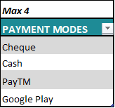 Enter available payment modes