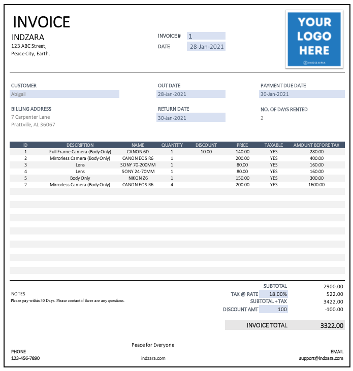 Asset Rental Invoice and Receipt Template Event Rental Party Rental
