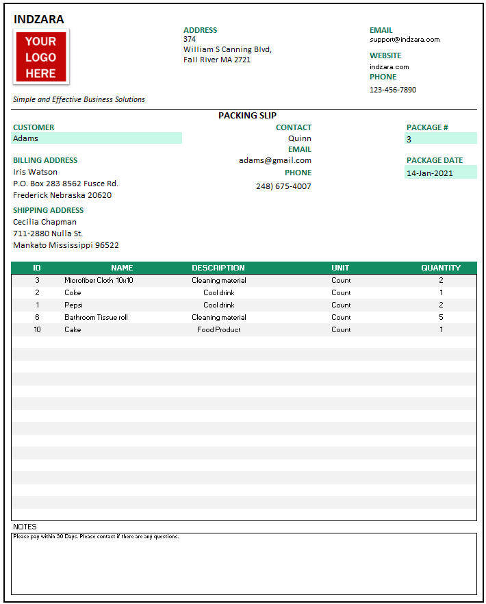 Free Packing Slip Template In Excel Download Spreadsheet Now