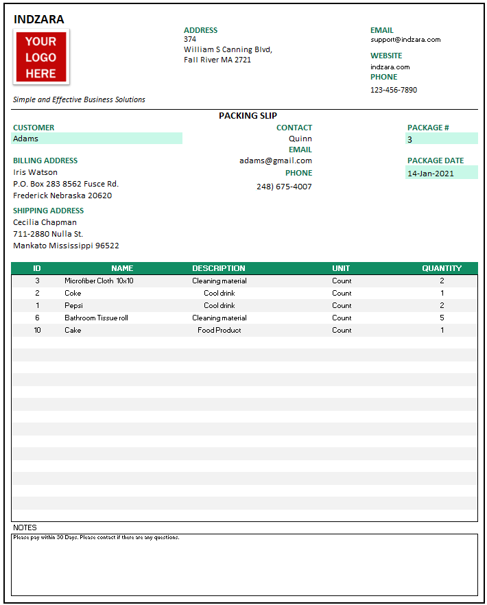 Free Packing Slip Template In Excel Download Spreadsheet Now 