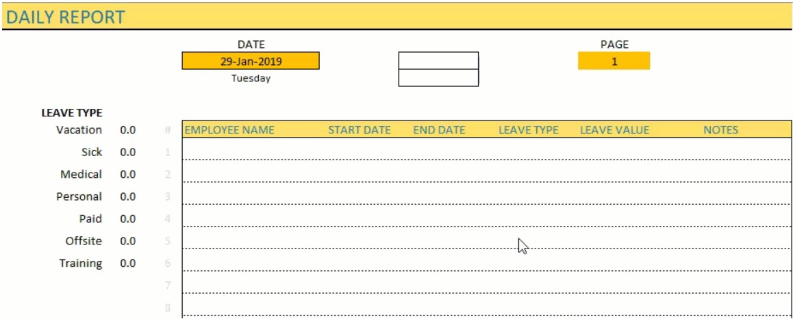 Employee Leave Manager Google Sheet template - Daily Report