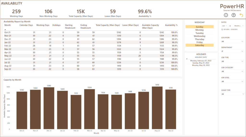 Leave Dashboard Power BI Template - Availability Report