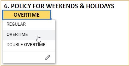 Timesheet Manager Google Sheets Template - Setting overtime Policies for Weekends & Holidays