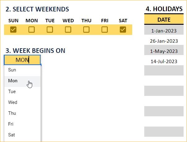 Timesheet Manager Google Sheets Template - Choosing Weekends & Holidays