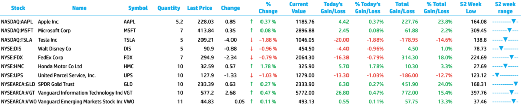 Individual Stocks in Stock Portfolio