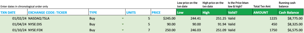 Sample Stock Transactions