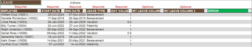 Enter Employee Leave Data