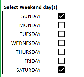 Settings - Select Weekends to exclude from working days