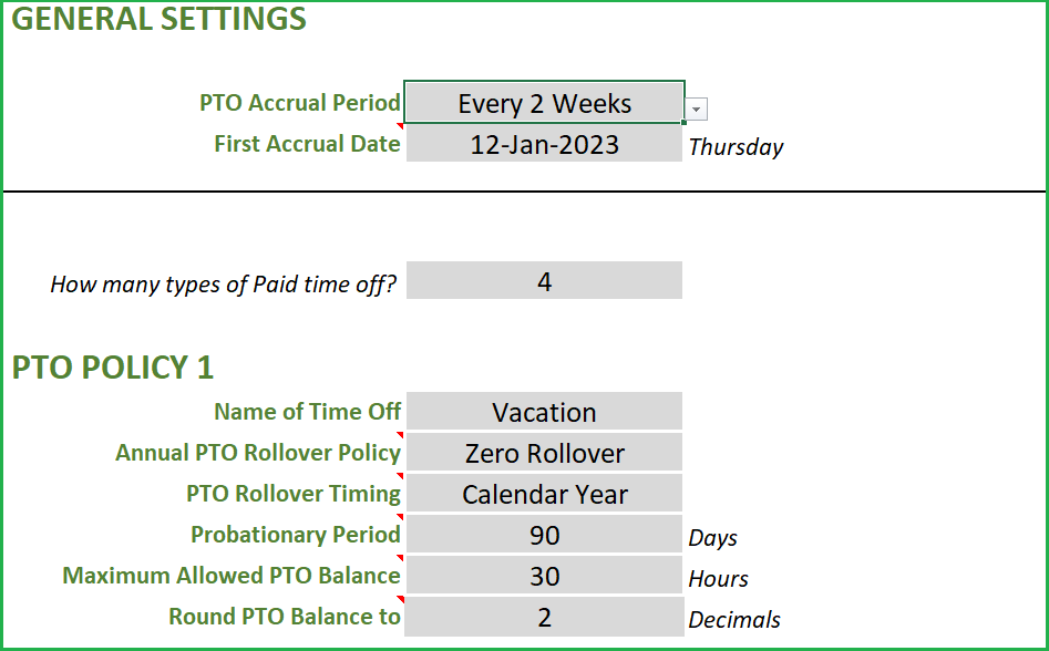 PTO Manager Hourly: PTO Settings