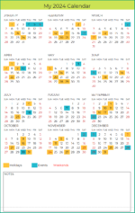 Excel Calendar 2024 with 24 designed layouts - Free Download