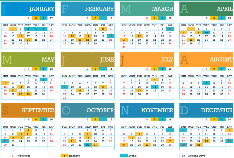 Free Calendar template for Google sheets 24 Different designs