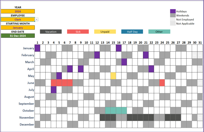 Employee Leave Tracker Excel Template 2024