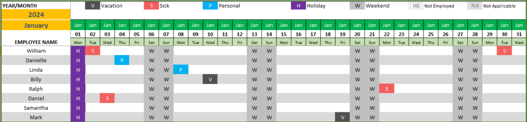 Small Business – Paid Time Off (PTO) Manager - Calendar View