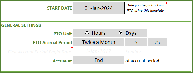 PTO Policy General Settings - Sample Illustration