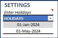 Gantt Chart Maker - Excel Template - Holidays