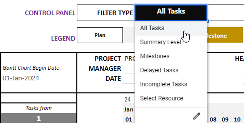 Gantt Chart Maker Google Sheet Template - Filter Types