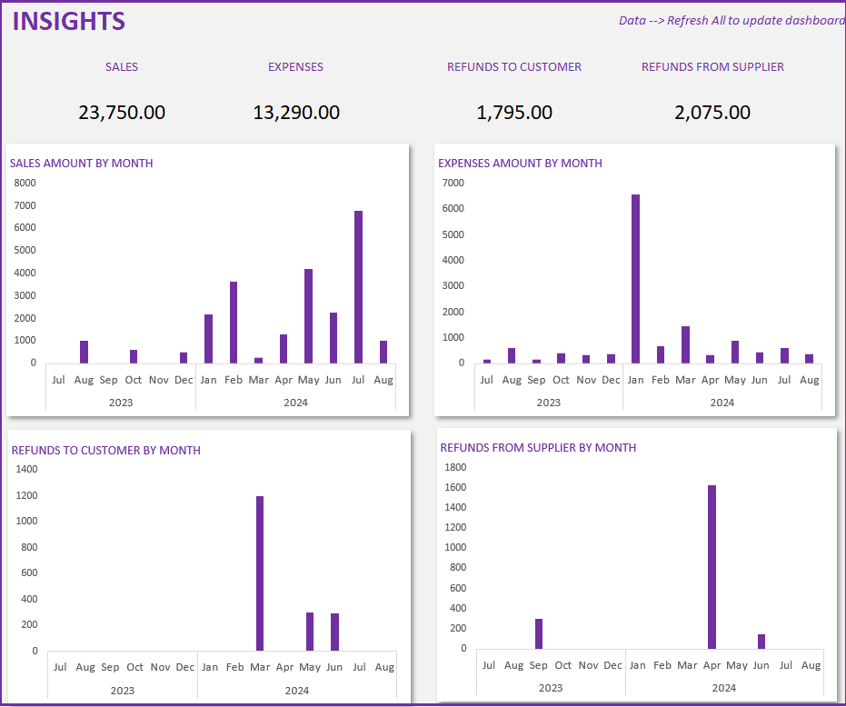 Small Business Finance Manager Excel Template - Insights - Sales and Expense Trends