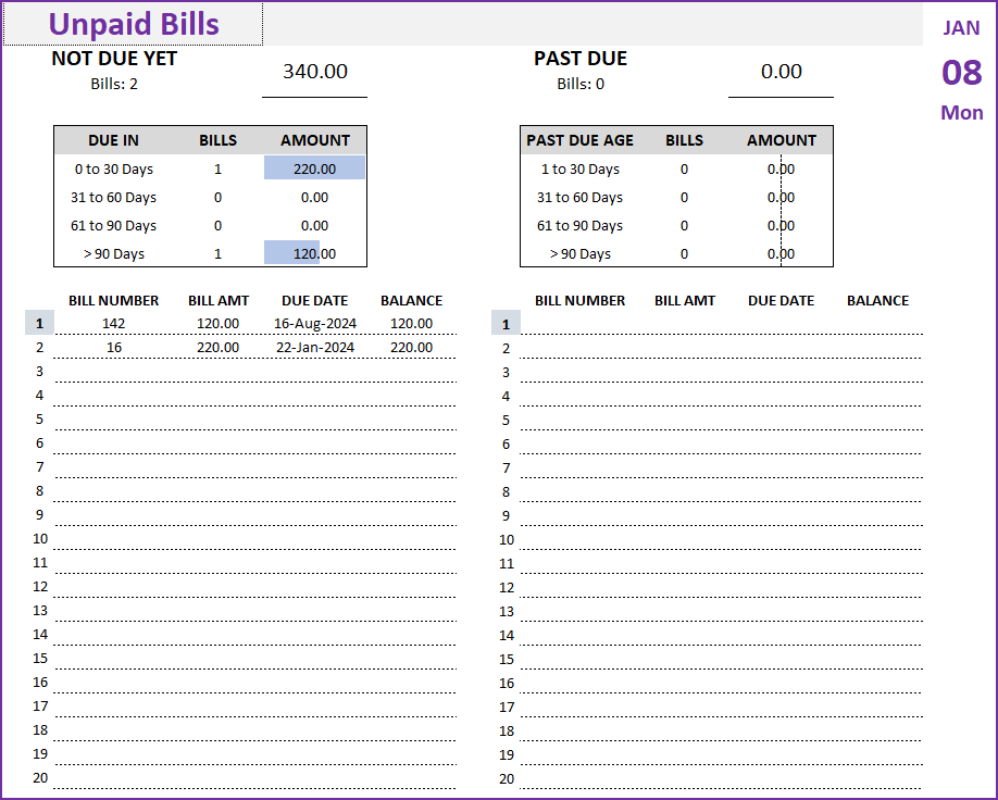 Finance Manager Excel template - Unpaid Report - Unpaid Invoices